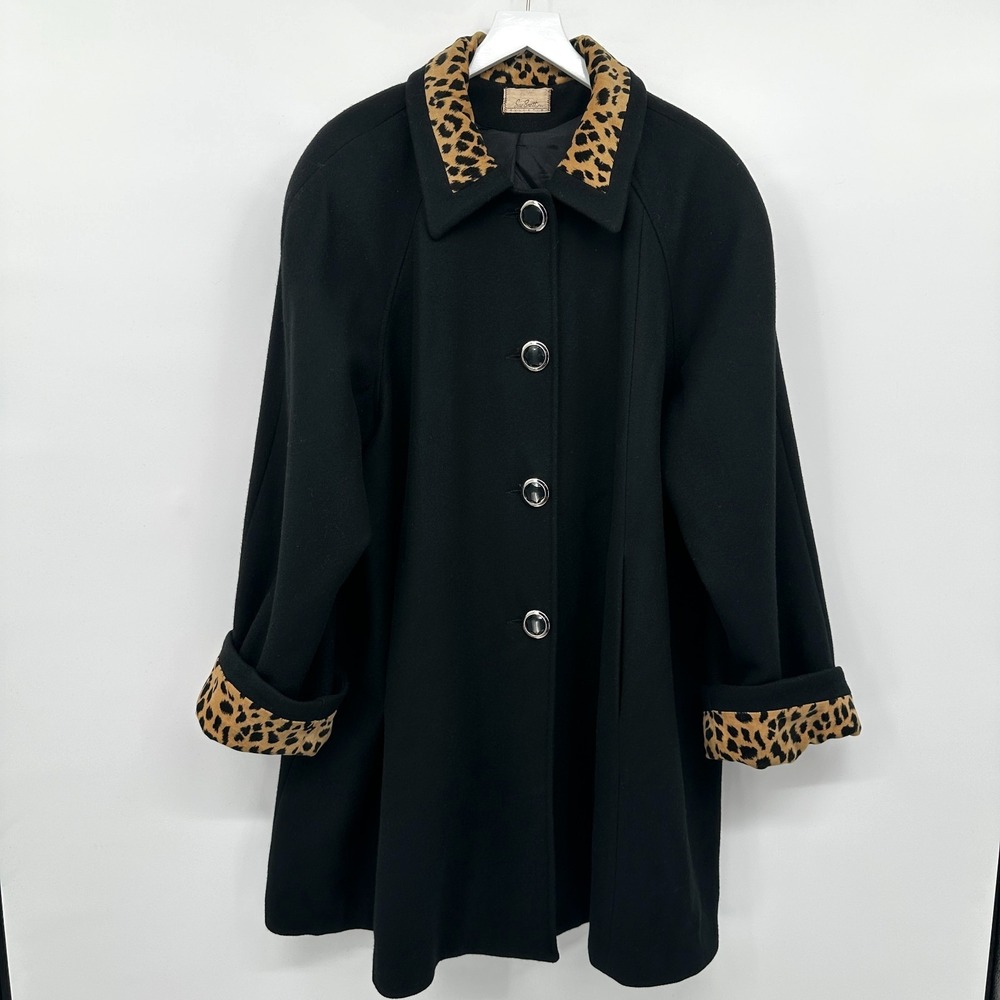 Vintage 100% Wool Swing Coat‎ Womens 56" Bust Leopard Print 2X 3X Mob Wife Glam